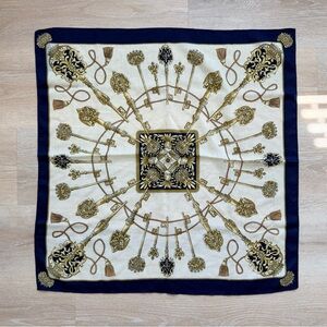 Vintage 100% Wool Hermès like Gold Keys Pattern Scarf Amanda Smith 30x30”